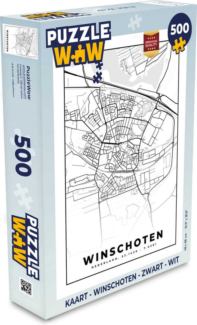 Puzzel Kaart - Winschoten - Zwart - Wit - Legpuzzel - Puzzel 500 stukjes
