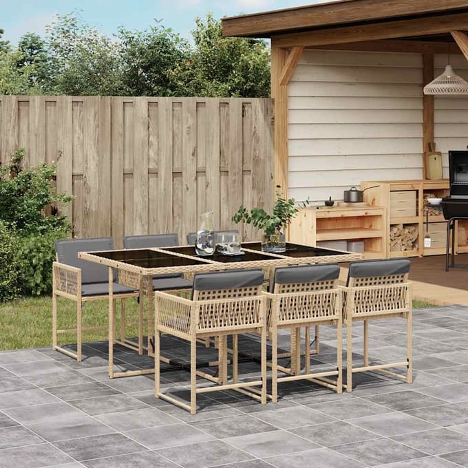 vidaXL - 7-delige - Tuinset - met - kussens - poly - rattan - gemengd - beige