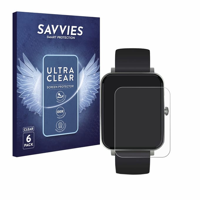 Savvies - Screenprotector voor Souccess Smartwatch 1.54" - Folie Beschermfolie transparant 6 Stuks