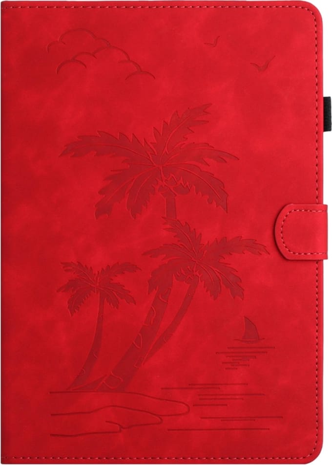 Palmboom - Bescherm-Etui Map geschikt voor Apple iPad 10 - A16 - 10.9 - 2022 - 2025 - Rood
