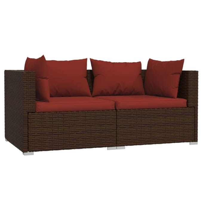 vidaXL - Bank - 2-zits - met - kussens - poly - rattan - bruin