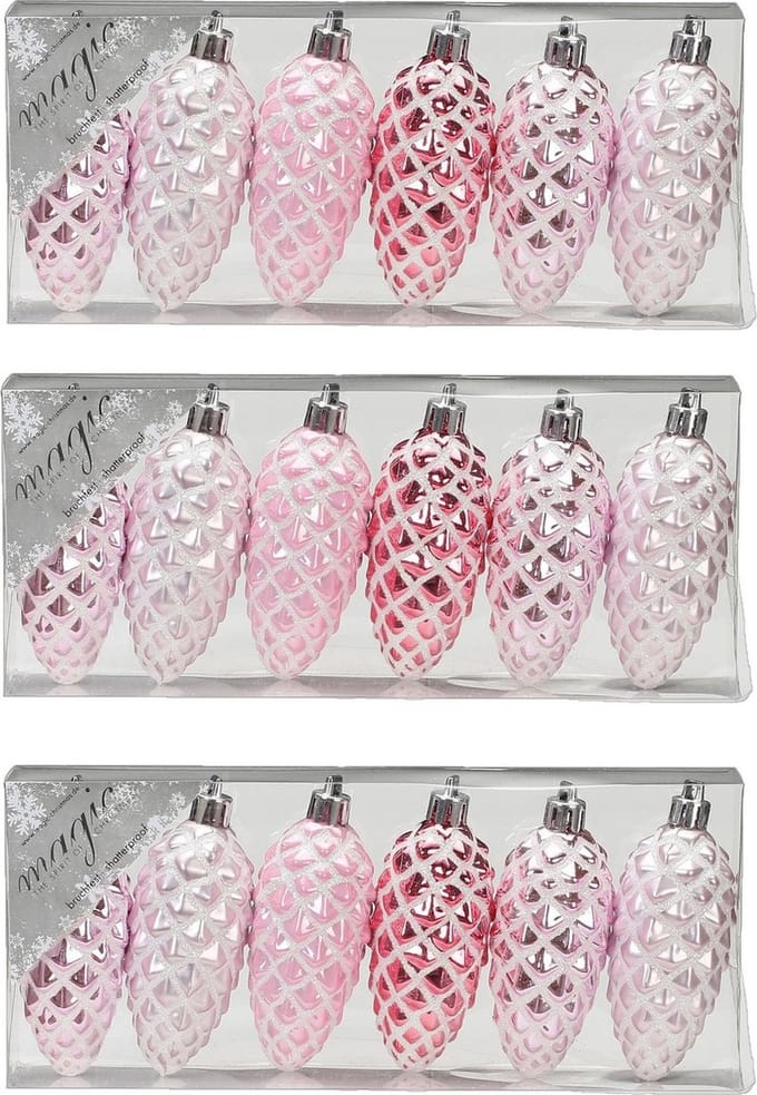 Christmas Goods Kersthangers - 18x - dennenappels - roze - 9 cm - kerstversiering