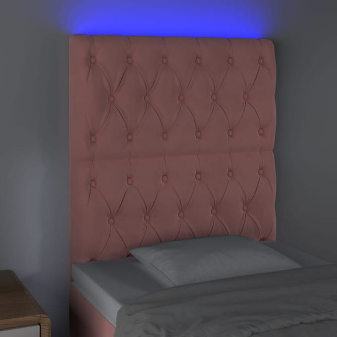 vidaXL - Hoofdbord - LED - 80x7x118/128 - cm - fluweel - roze