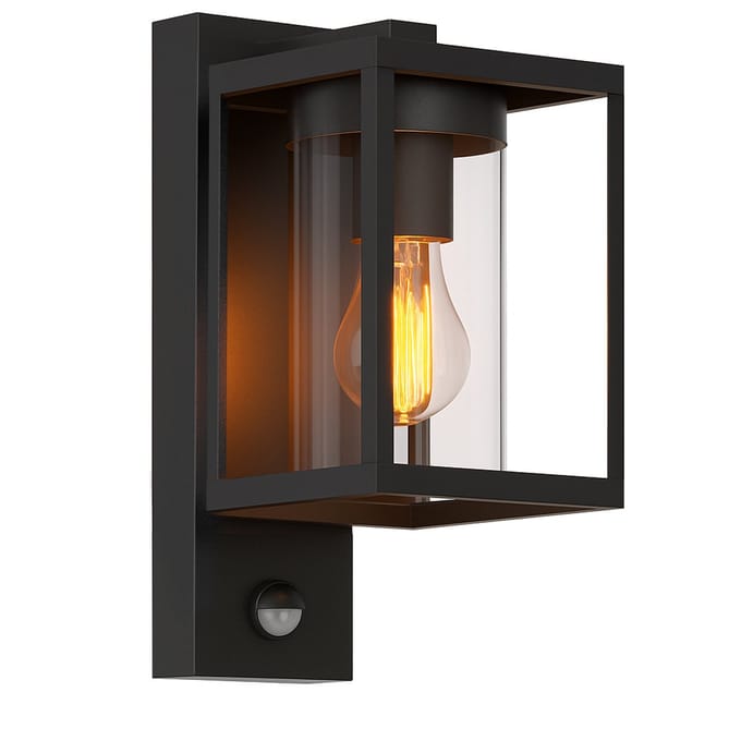 Luminize buitenlamp met bewegingssensor - wandlamp met sensor voor buiten - E27 fitting - instelbare sensor - aluminium - 19x13x27 cm - zwart