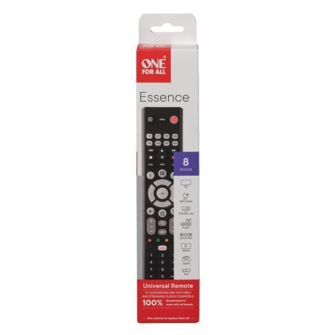 One For All Essence Basic 8 afstandsbediening IR Draadloos Audio, DVD/Blu-ray, Game console, Soundbar-luidspreker, TV Drukknopen