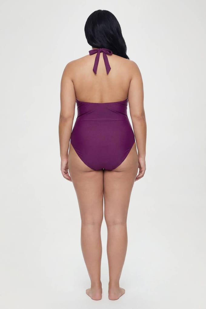 boohoo Dames Plus Halter Crossover Badpak Met Keyhole Detail | Violet | Maat: 44