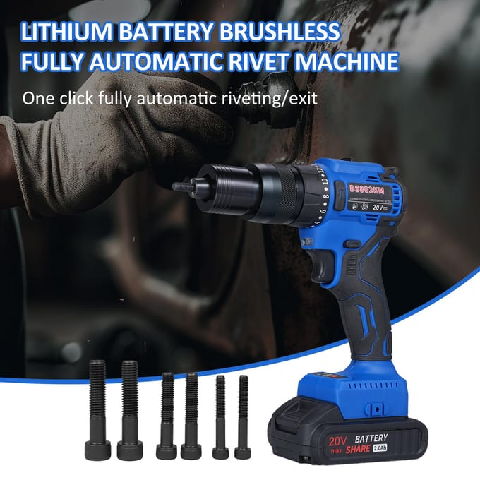 20V Accu Klinkmachine met 2.0Ah Accu, 2-in-1 Elektrische Klinkmoer Kit met Geheugenmodus en blauw