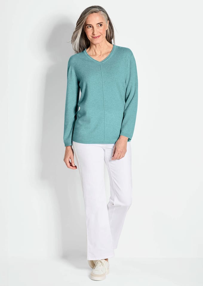 Pullover van kasjmier met V-hals - mintgroen - Gr. 38 van Goldner Fashion