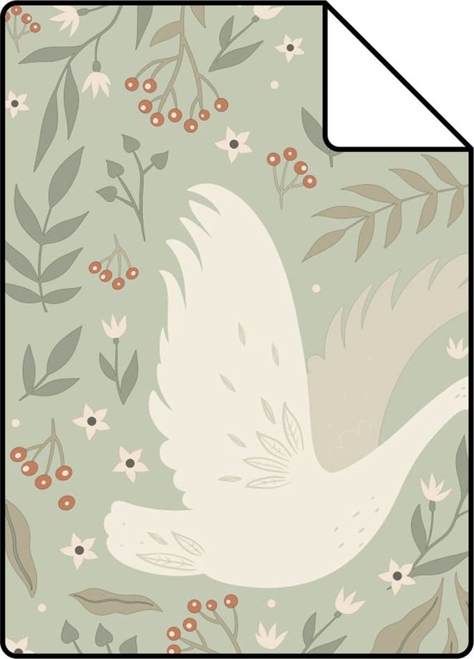 Proefstaal ESTAhome behang zwanen mintgroen - 26.5 x 21 cm - 130960-S