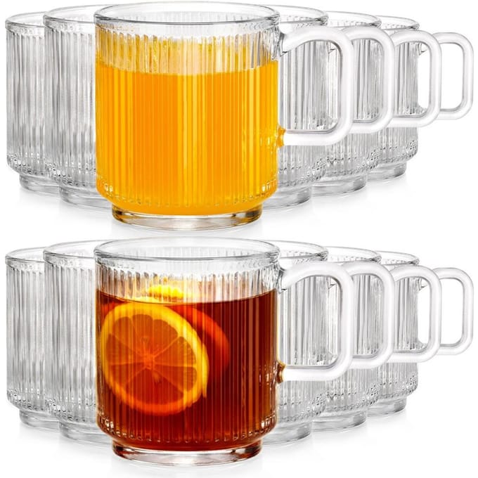 Vilde Glazen 350ml 12 Stuks - Geribbeld Glas, Vaatwasmachinebestendig