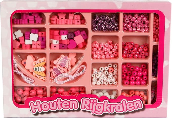 Houten rijgkralen in sorteerdoos Houten speelgoed