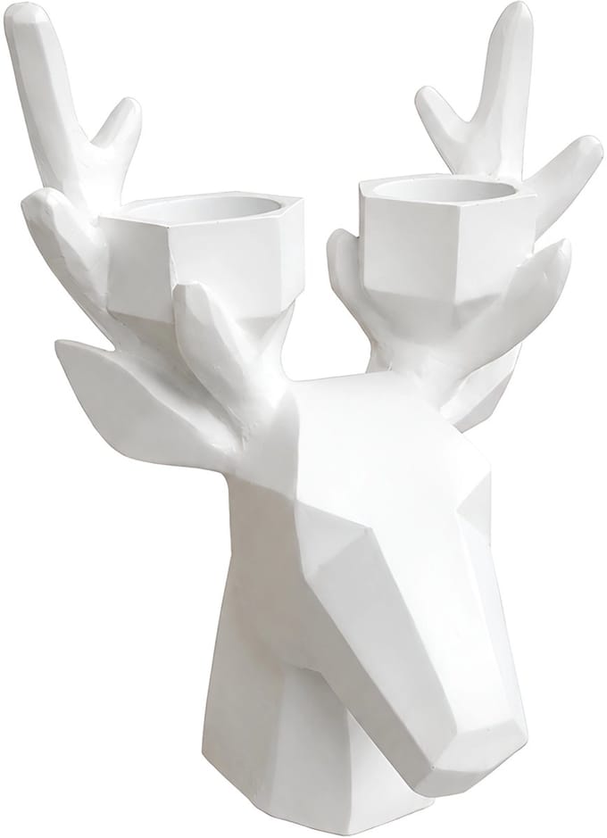 Lavandoux - Hertenkop Theelichthouder - Geometrisch - Wit - M: H 24 cm