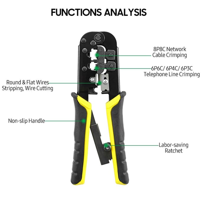 Rateltang 3-in-1 multifunctionele draadkrimptang Stripper Cutter, 8P 6P netwerklijn blauw