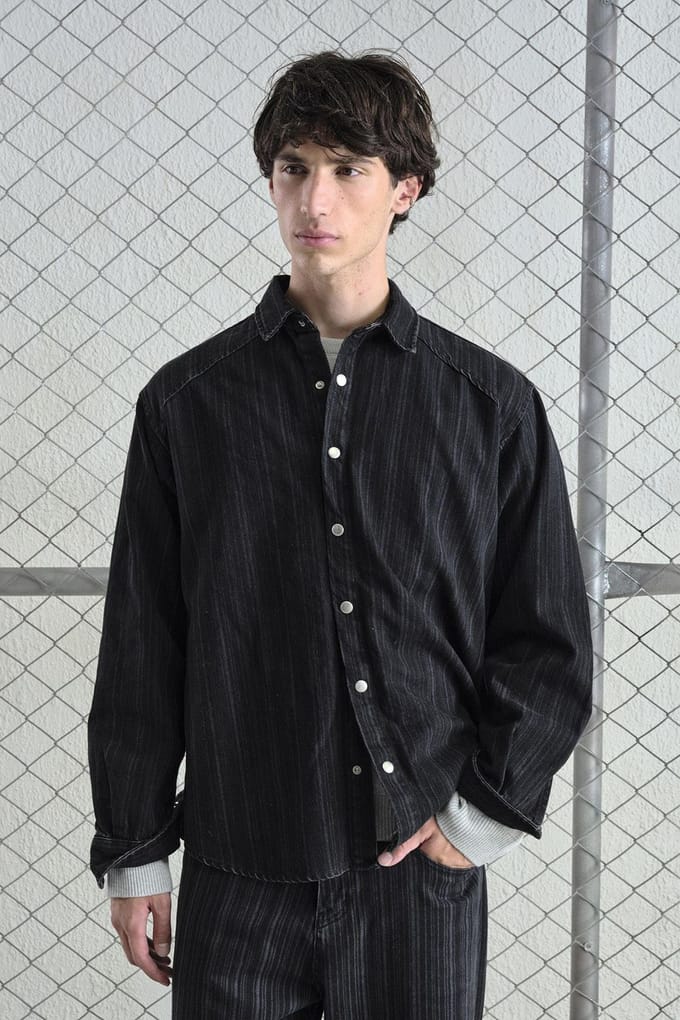 Gestreepte Drukknopen Lange Mouwen Shirt