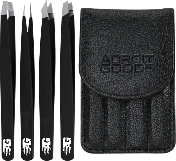 AdroitGoods Pincet Epileer Set - 4 Delig - Met Lederen Hoes