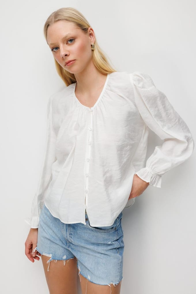 Textuur Button-Up Crew Neck Blouse