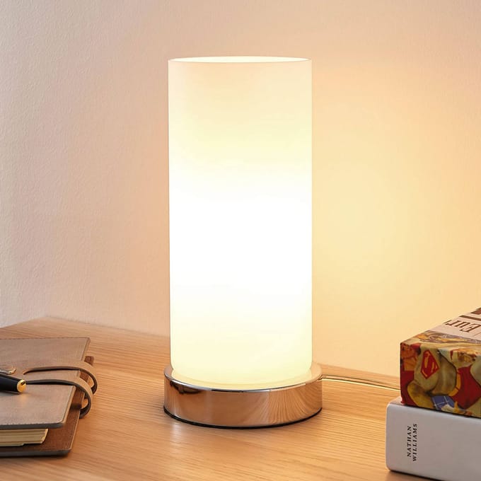 Lindby - tafellamp- met dimmer - 1licht - Glas, metaal - H: 24 cm - E14 - opaalwit