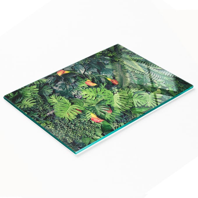 Glazen serveerplank met exotische jungle-afbeeldingen 80x52 cm