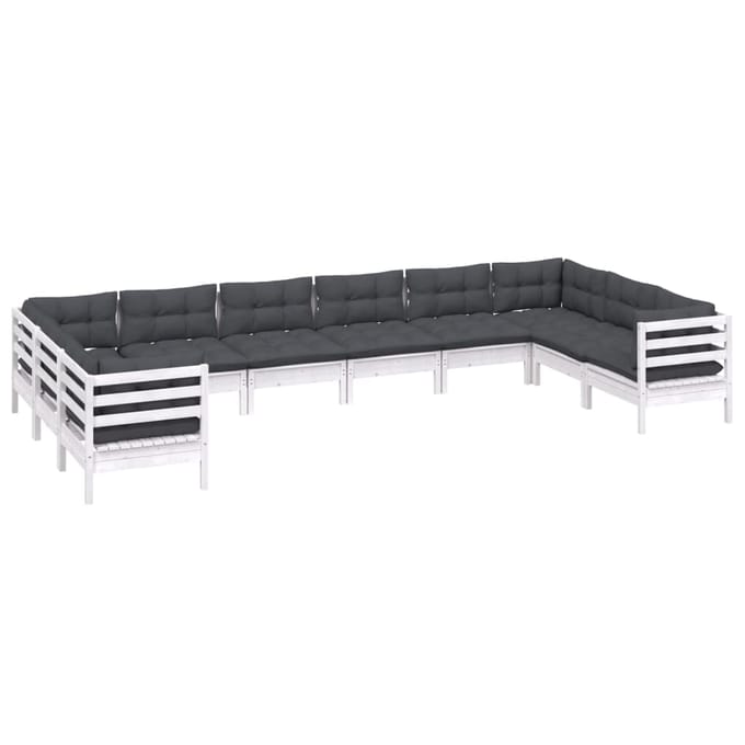 vidaXL - 10-delige - Loungeset - met - kussens - grenenhout - wit