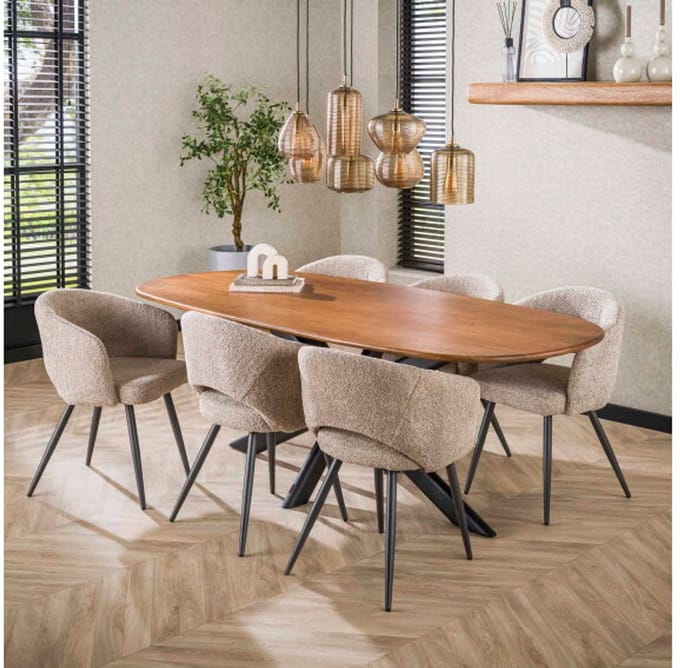 Eettafel Cliff ovaal mangohout 180x95x77 cm - zandkleur