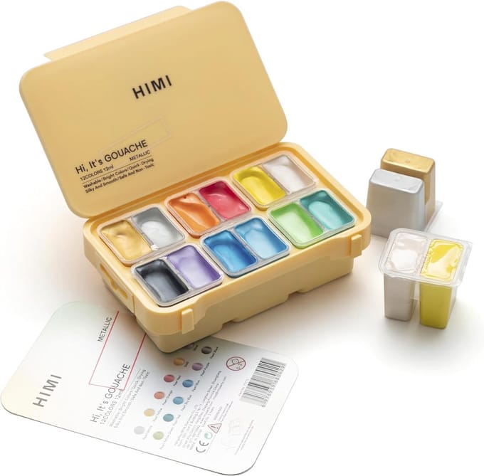 HIMI - Gouache - Twin split cups - set van 12 Metallic kleuren - 12g - Geel