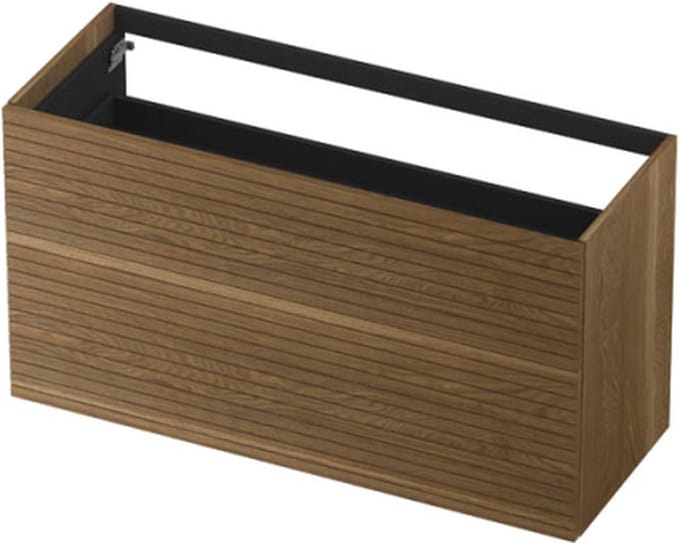 INK® wastafelonderkast 2 laden greeploos push to open echt hout horizontaal gefreesd 120x45x65cm, massief eiken aqua