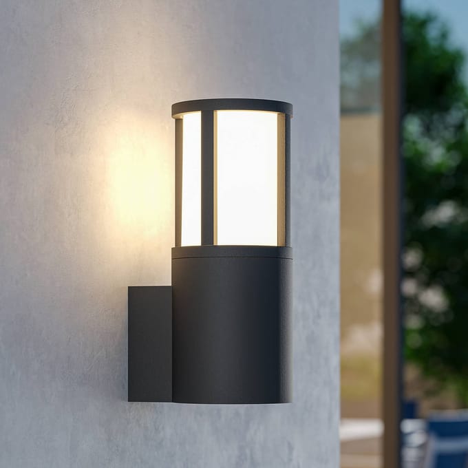 Deko-Light Facado II buitenwandlamp, grijs/opaal, Ø 11 cm, IP65, metaal