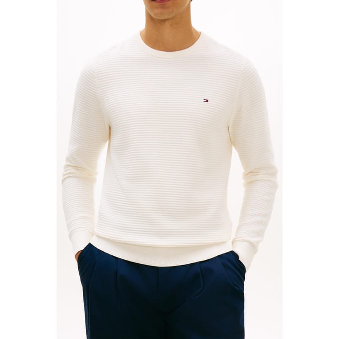 Tommy Hilfiger Seasonal Structure Crewneck Ivory Petal Größe: XL | Pullover Outlet | Herren | Weiß