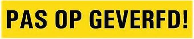 Pas op geverfd tekststicker 200 x 125 mm