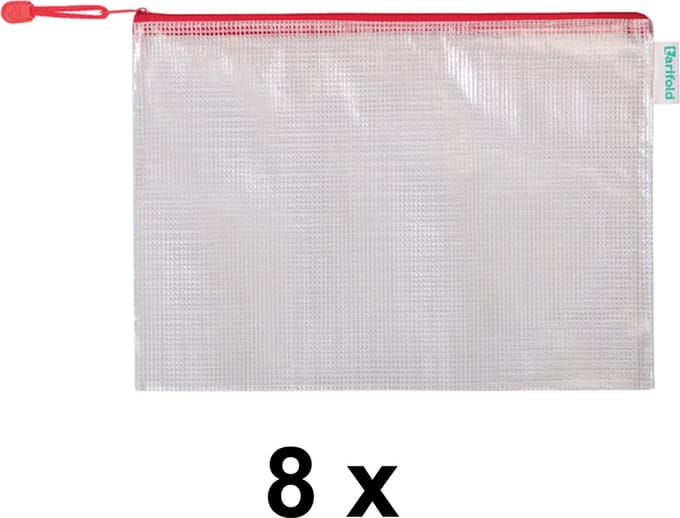 8 x Opbergtas Tarifold met rits - 33 x 24 cm - PVC rood