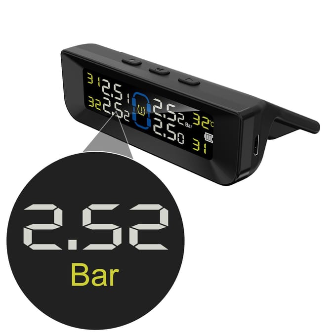 Système de surveillance de la pression des pneus, système de surveillance de la pression des pneus solaire sans fil avec écran LCD, Internal Sensor noir