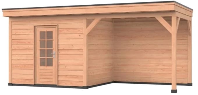 Douglas overkapping, 600 x 250, Met achterwand en schuur, Westwood Comfort Basic