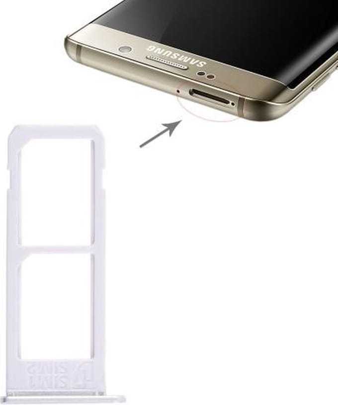 Dual Sim Simkaarthouder / Simtray voor Samsung Galaxy S6 Edge PLUS (+) Zilver / Silver