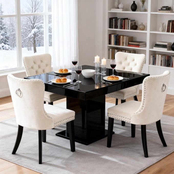Puluomis Eetkamerstoel - Set Van 4 - Fluweelstof - Massief houten poten - Beige