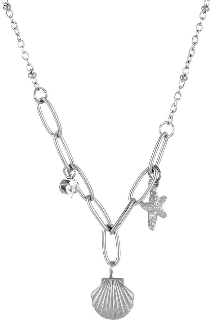 Dames Ketting - Zilver- Schelpen Design - Roestvrijstaal (RVS) - 45CM