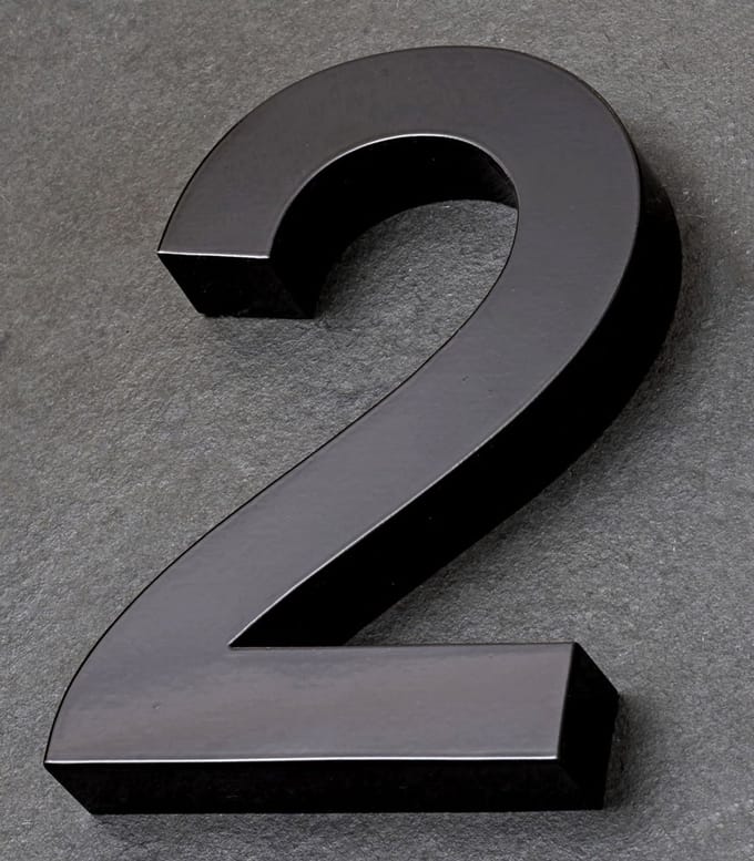 3D huisnummer van RVS ZWART | Hoogte 20cm | Gratis verzending en 5 jaar garantie | Nummer 2