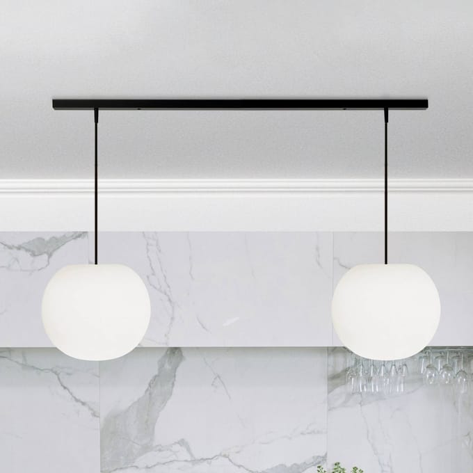 Casablanca hanglamp Acai, wit/zwart, lang, 2-lamps, 26 cm