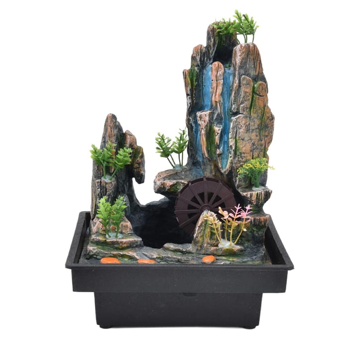 Fontaine de bureau en résine, cascade d'intérieur, décoration de bureau, rocaille avec atomiseur pour la maison gray
