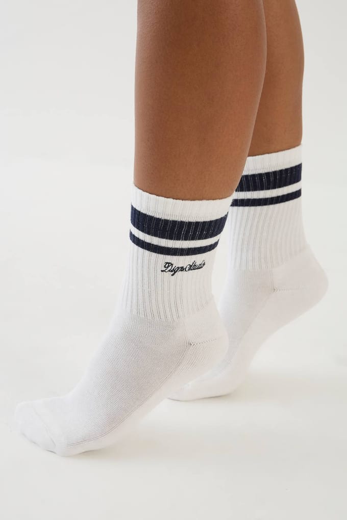Dames Dsgn Studio Script Gestreepte Sportsokken | White