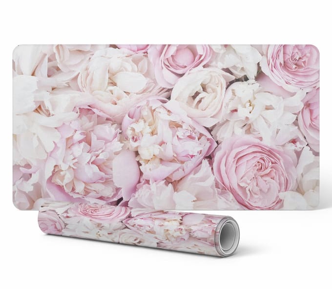 Antislip bureauonderlegger met pastelkleurige pioenrozen, 100x50 cm