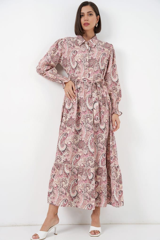Paisley Riem Midi Hemdjurk