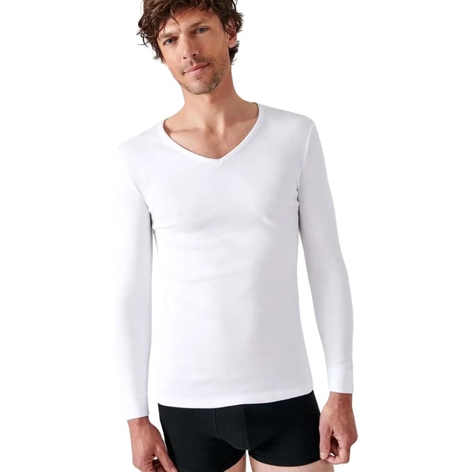 Damart - T-shirt met V-hals in interlock mesh Thermolactyl - Heren - Wit - (94-101) M