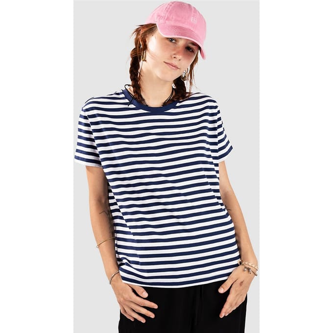Urban Classics - Regular Striped Dames Tshirt - M - Wit/Blauw