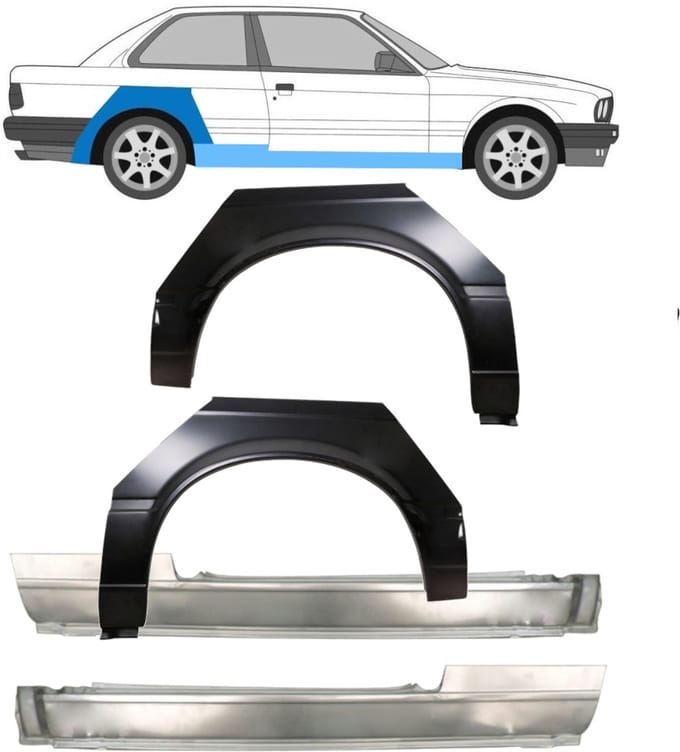 Volledige dorpel + reparatiepaneel achter spatbord voor BMW 3 E30 1982-1987