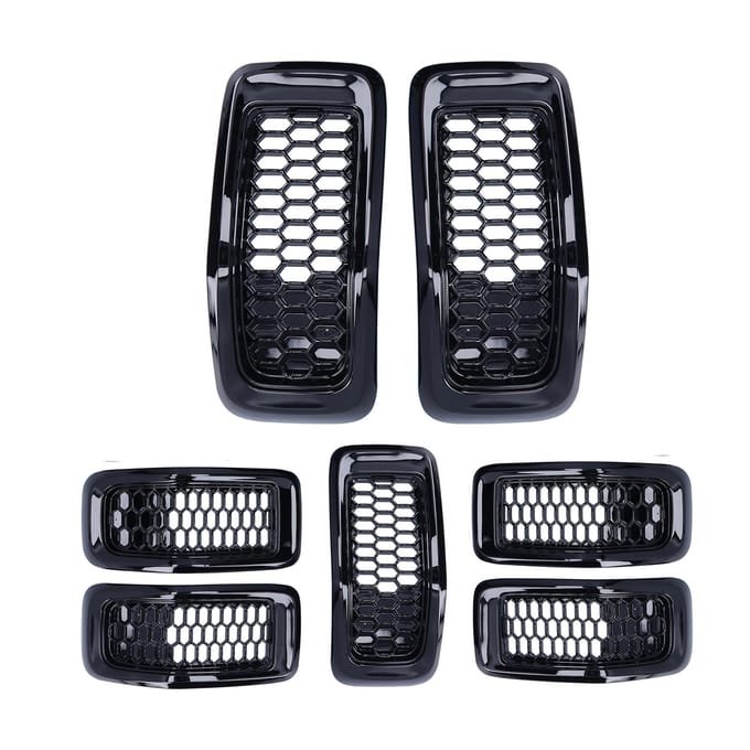 7 stuks Voorgrille Inzetstukken Grillbeschermer Sierlijst Accessoire Geschikt voor Jeep Cherokee 20142018Glanzend Zwart black