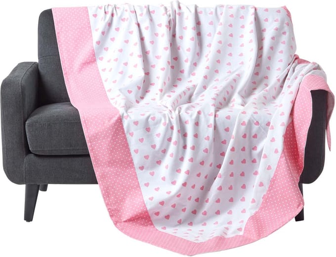 Homescapes Plaid met roze hartpatroon 150 x 200 cm