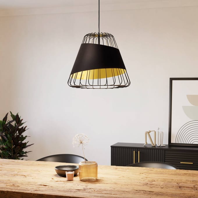 EGLO Austell hanglamp, Ø 43 cm, zwart/goud, metaal, stof