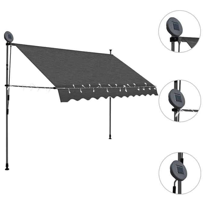 vidaXL - Luifel - handmatig - uitschuifbaar - met - LED - 300 - cm - antracietkleurig