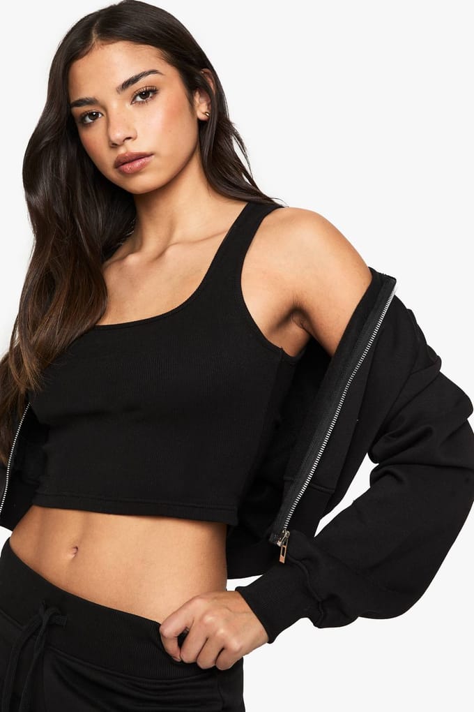 boohoo Dames Shrunken Flared Jogger 3 Piece Tracksuit | Black | Maat: Large