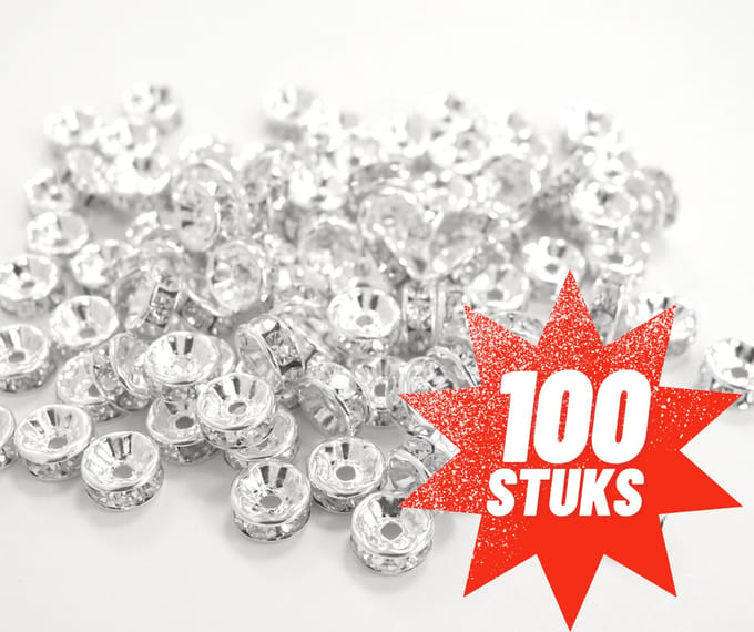100 Rondellen Kralen – Platinum Plated – Bergkristal Look – 8 mm - holte 2 mm – Anti-allergisch